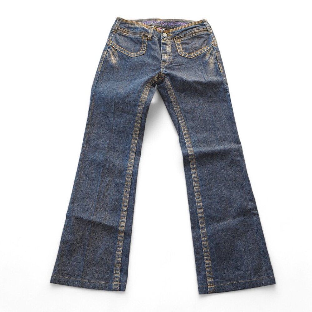 RINGSPUN Beauty in‎ the Blemishes Hell Cat Dark Wash Gold Salesman Sample Jeans
